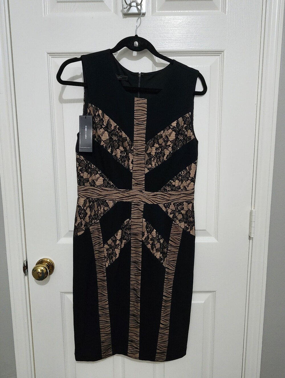 BCBG Max Azria - Black and Nude Lace-Panel Sheath Dress